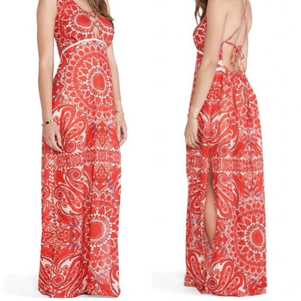 ETERNAL SUNSHINE CREATIONS REVOLVE LOBELLIA MAXI BOHO CHIC RED PRINT DRESS XS S